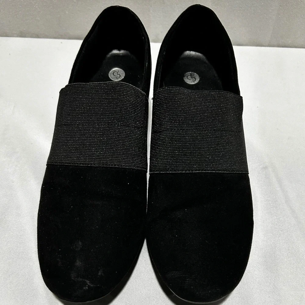 Womens Black Suede Wedge Slip‎ On Comfort Shoes Size 8 Slip On Flats